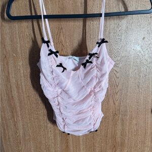 Elegant Pink and Black Bodysuit with Textured Fabric (worn once)